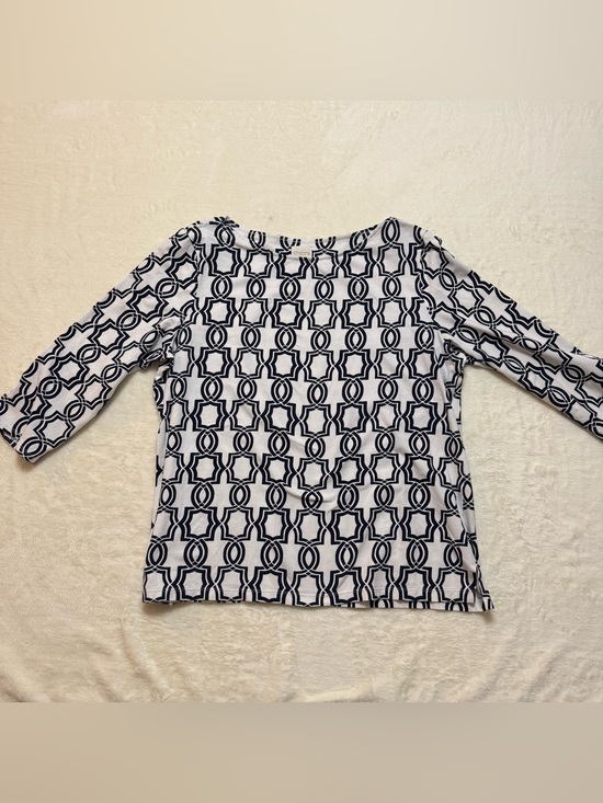 Chico's Tops - Women's Chico White Cotton Black Link Geo Print Boat Neck Shirt Top Size 2